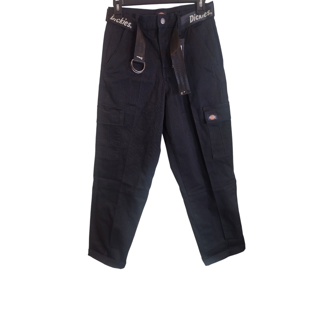Dickies Black Cargo Pants with Branded Web Belt Size 26R FPR50BKX Utility Work